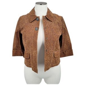 Live A Little Brown Leather Leopard Cropped Swing Coat Jacket  Women's XL
